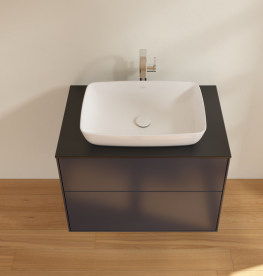 Тумба под раковину Villeroy & Boch Finion 80х50,1 см с подсветкой МДФ темно-синий матовый лак/стекло черное матовое G75200HG