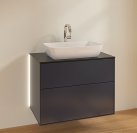 Тумба под раковину Villeroy & Boch Finion 80х50,1 см с подсветкой МДФ темно-синий матовый лак/стекло черное матовое G75200HG