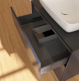 Тумба под раковину Villeroy & Boch Finion 80х50,1 см с подсветкой МДФ темно-синий матовый лак/стекло черное матовое G75200HG