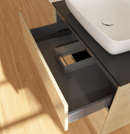 Тумба під раковину Villeroy & Boch Finion 80х50,1 см з підсвічуванням МДФ шпон дуба/скло чорне матове G75200PC