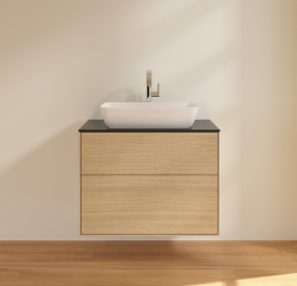 Тумба під раковину Villeroy & Boch Finion 80х50,1 см з підсвічуванням МДФ шпон дуба/скло чорне матове G75200PC