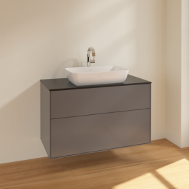 Тумба під раковину Villeroy & Boch Finion 100х50,1 см МДФ антрацит матовий лак/скло чорне матове F76200GK