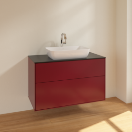 Тумба под раковину Villeroy & Boch Finion 100х50,1 см МДФ пион матовый лак/стекло черное матовое F76200HB