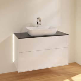 Тумба под раковину Villeroy & Boch Finion 100х50,1 см с подсветкой МДФ глянцевый белый лак/стекло черное матовое G76200GF