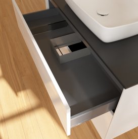 Тумба под раковину Villeroy & Boch Finion 100х50,1 см с подсветкой МДФ глянцевый белый лак/стекло черное матовое G76200GF