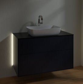 Тумба под раковину Villeroy & Boch Finion 100х50,1 см с подсветкой МДФ темно-синий матовый лак/стекло черное матовое G76200HG