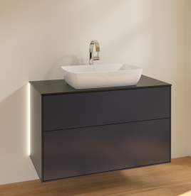 Тумба под раковину Villeroy & Boch Finion 100х50,1 см с подсветкой МДФ темно-синий матовый лак/стекло черное матовое G76200HG