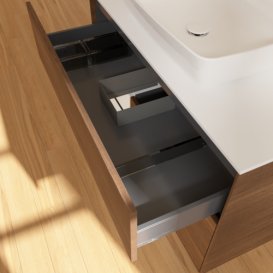 Тумба під раковину Villeroy & Boch Finion 100х50,1 см із підсвічуванням МДФ шпон волоського горіха/скло біле матове F771GFGN