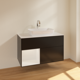 Тумба під раковину Villeroy & Boch Finion 100х50,1 см із підсвічуванням МДФ чорний матовий лак/скло біле матове F771GFPD