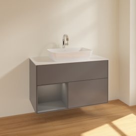 Тумба під раковину Villeroy & Boch Finion 100х50,1 см з підсвічуванням МДФ антрацит матовий лак/скло біле матове F771GKGK