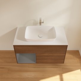 Тумба під раковину Villeroy & Boch Finion 100х50,1 см із підсвічуванням МДФ шпон волоського горіха/скло біле матове F771GKGN