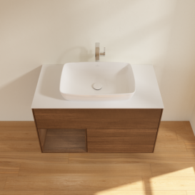 Тумба под раковину Villeroy & Boch Finion 100х50,1 см с подсветкой МДФ шпон грецкого ореха/стекло белое матовое F771GNGN