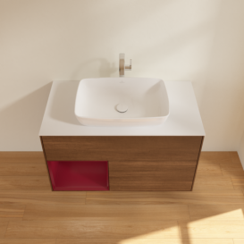 Тумба під раковину Villeroy & Boch Finion 100х50,1 см із підсвічуванням МДФ шпон волоського горіха/скло біле матове F771HBGN