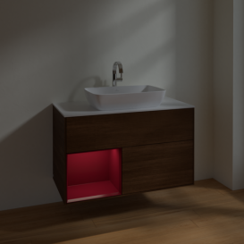 Тумба під раковину Villeroy & Boch Finion 100х50,1 см із підсвічуванням МДФ шпон волоського горіха/скло біле матове F771HBGN