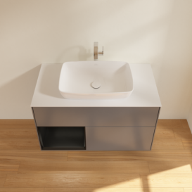 Тумба під раковину Villeroy & Boch Finion 100х50,1 см з підсвічуванням антрацит матовий лак/скло біле матове F771PDGK