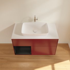 Тумба під раковину Villeroy & Boch Finion 100х50,1 см з підсвічуванням МДФ півонія матовий лак/скло біле матове F771PDHB