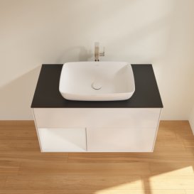 Тумба під раковину Villeroy & Boch Finion 100х50,1 см з підсвічуванням МДФ білий глянцевий лак/скло чорне матове F772GFGF