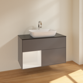 Тумба под раковину Villeroy & Boch Finion 100х50,1 см с подсветкой МДФ антрацит матовый лак/стекло черное матовое F772GFGK