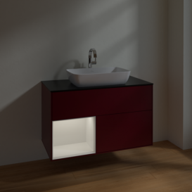 Тумба під раковину Villeroy & Boch Finion 100х50,1 см з підсвічуванням МДФ півонія матовий лак/скло чорне матове F772GFHB