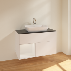 Тумба під раковину Villeroy & Boch Finion 100х50,1 см із підсвічуванням МДФ білий матовий лак/скло чорне матове F772GFMT