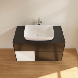 Тумба під раковину Villeroy & Boch Finion 100х50,1 см із підсвічуванням МДФ чорний матовий лак/скло чорне матове F772GFPD