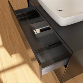 Тумба під раковину Villeroy & Boch Finion 100х50,1 см із підсвічуванням МДФ чорний матовий лак/скло чорне матове F772GFPD