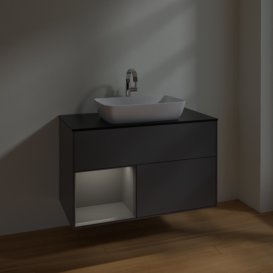 Тумба под раковину Villeroy & Boch Finion 100х50,1 см с подсветкой МДФ антрацит матовый лак/стекло черное матовое F772GKGK