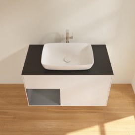 Тумба під раковину Villeroy & Boch Finion 100х50,1 см із підсвічуванням МДФ білий матовий лак/скло чорне матове F772GKMT