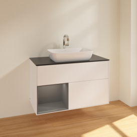 Тумба під раковину Villeroy & Boch Finion 100х50,1 см із підсвічуванням МДФ білий матовий лак/скло чорне матове F772GKMT