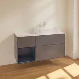 Тумба під раковину Villeroy & Boch Finion 120х50,1 см з підсвічуванням антрацит матовий лак/скло біле матове F391HGGK
