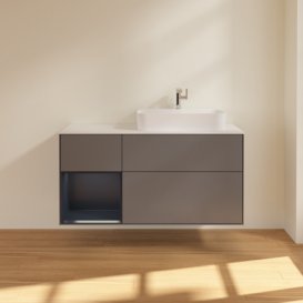 Тумба під раковину Villeroy & Boch Finion 120х50,1 см з підсвічуванням антрацит матовий лак/скло біле матове F391HGGK