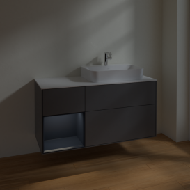 Тумба під раковину Villeroy & Boch Finion 120х50,1 см з підсвічуванням антрацит матовий лак/скло біле матове F391HGGK
