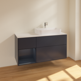 Тумба под раковину Villeroy & Boch Finion 120х50,1 см с подсветкой МДФ темно-синий матовый лак/стекло белое матовое F391HGHG