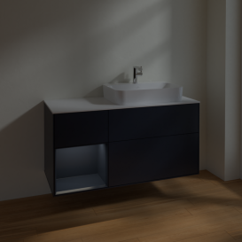 Тумба под раковину Villeroy & Boch Finion 120х50,1 см с подсветкой МДФ темно-синий матовый лак/стекло белое матовое F391HGHG