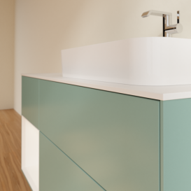 Тумба під раковину Villeroy & Boch Finion 120х50,1 см із підсвічуванням МДФ оливковий матовий лак/скло біле матове F391MTGM