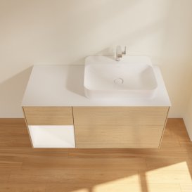 Тумба под раковину Villeroy & Boch Finion 120х50,1 см с подсветкой МДФ шпон дуба/стекло белое матовое F391MTPC