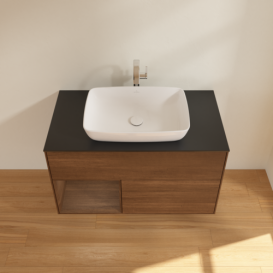 Тумба под раковину Villeroy & Boch Finion 100х50,1 см с подсветкой МДФ шпон грецкого ореха/стекло черное матовое F772GNGN