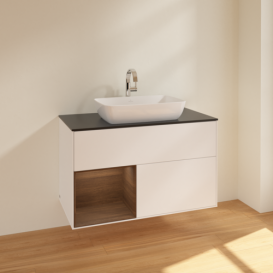 Тумба под раковину Villeroy & Boch Finion 100х50,1 см с подсветкой МДФ белый матовый лак/стекло черное матовое F772GNMT