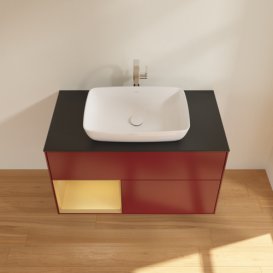 Тумба под раковину Villeroy & Boch Finion 100х50,1 см с подсветкой МДФ пион матовый лак/стекло черное матовое F772HFHB