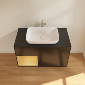 Тумба под раковину Villeroy & Boch Finion 100х50,1 см с подсветкой МДФ черный матовый лак/стекло черное матовое F772HFPD