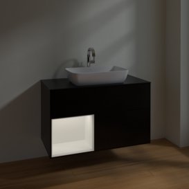Тумба под раковину Villeroy & Boch Finion 100х50,1 см с подсветкой МДФ черный матовый лак/стекло черное матовое F772MTPD