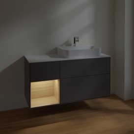 Тумба под раковину Villeroy & Boch Finion 120х50,1 см с подсветкой МДФ антрацит матовый лак/стекло белое матовое F391PCGK