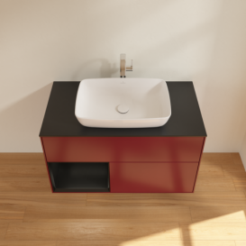 Тумба під раковину Villeroy & Boch Finion 100х50,1 см з підсвічуванням МДФ півонія матовий лак/скло чорне матове F772PDHB