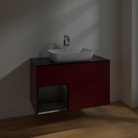 Тумба під раковину Villeroy & Boch Finion 100х50,1 см з підсвічуванням МДФ півонія матовий лак/скло чорне матове F772PDHB