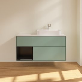 Тумба під раковину Villeroy & Boch Finion 120х50,1 см із підсвічуванням МДФ оливковий матовий лак/скло біле матове F391PDGM