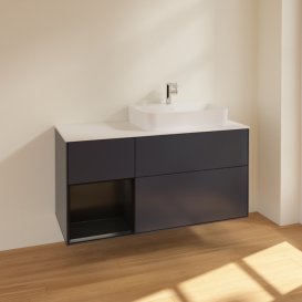 Тумба под раковину Villeroy & Boch Finion 120х50,1 см с подсветкой МДФ темно-синий матовый лак/стекло белое матовое F391PDHG