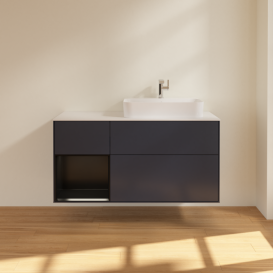 Тумба под раковину Villeroy & Boch Finion 120х50,1 см с подсветкой МДФ темно-синий матовый лак/стекло белое матовое F391PDHG