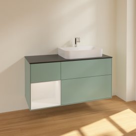 Тумба под раковину Villeroy & Boch Finion 120х50,1 см с подсветкой МДФ оливковый матовый лак/стекло черное матовое F392GFGM