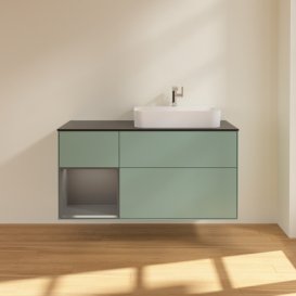 Тумба под раковину Villeroy & Boch Finion 120х50,1 см с подсветкой МДФ оливковый матовый лак/стекло черное матовое F392GKGM