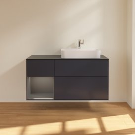 Тумба под раковину Villeroy & Boch Finion 120х50,1 см с подсветкой МДФ темно-синий матовый лак/стекло черное матовое F392GKHG